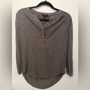 Lucky Brand Grey paisley knit high low boho embroidered long sleeve tunic top